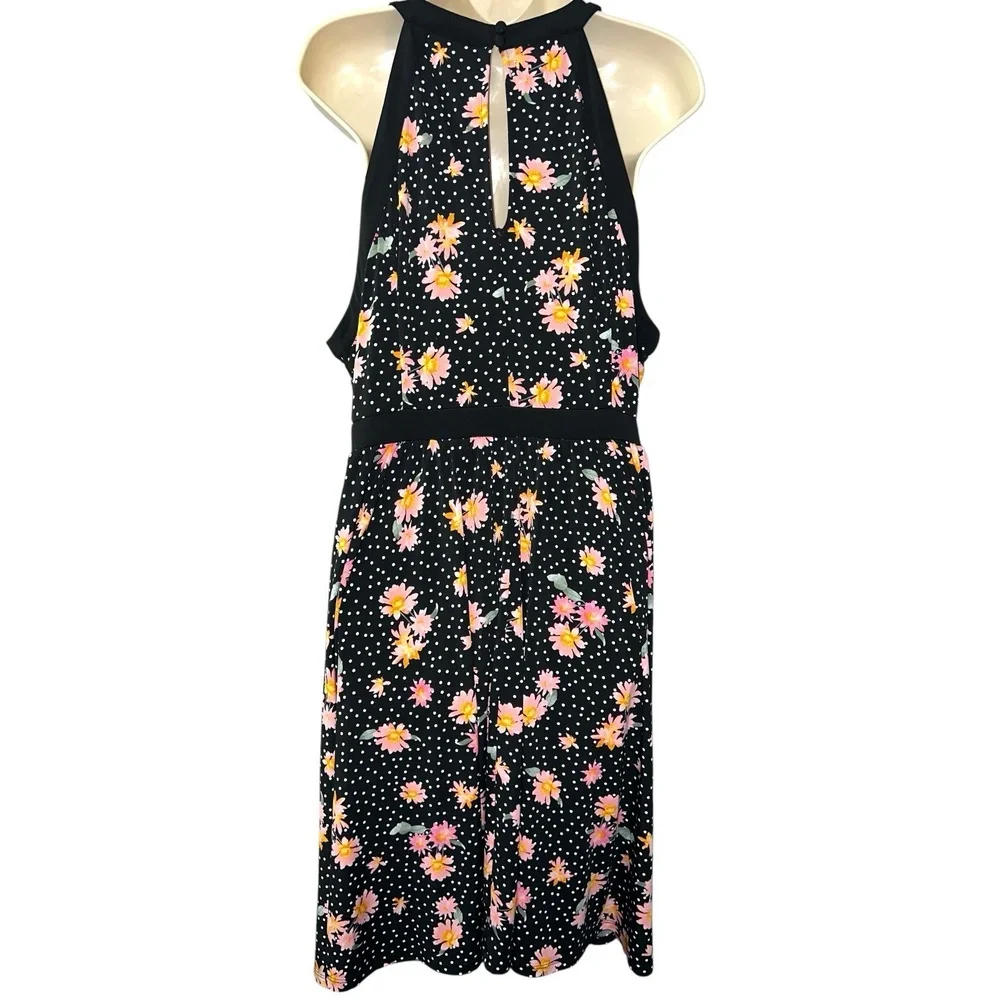 Torrid Black Floral Polka Dot Skater Dress Plus Size 2X‎ 2XL Sleeveless Keyhole - Picture 6 of 10